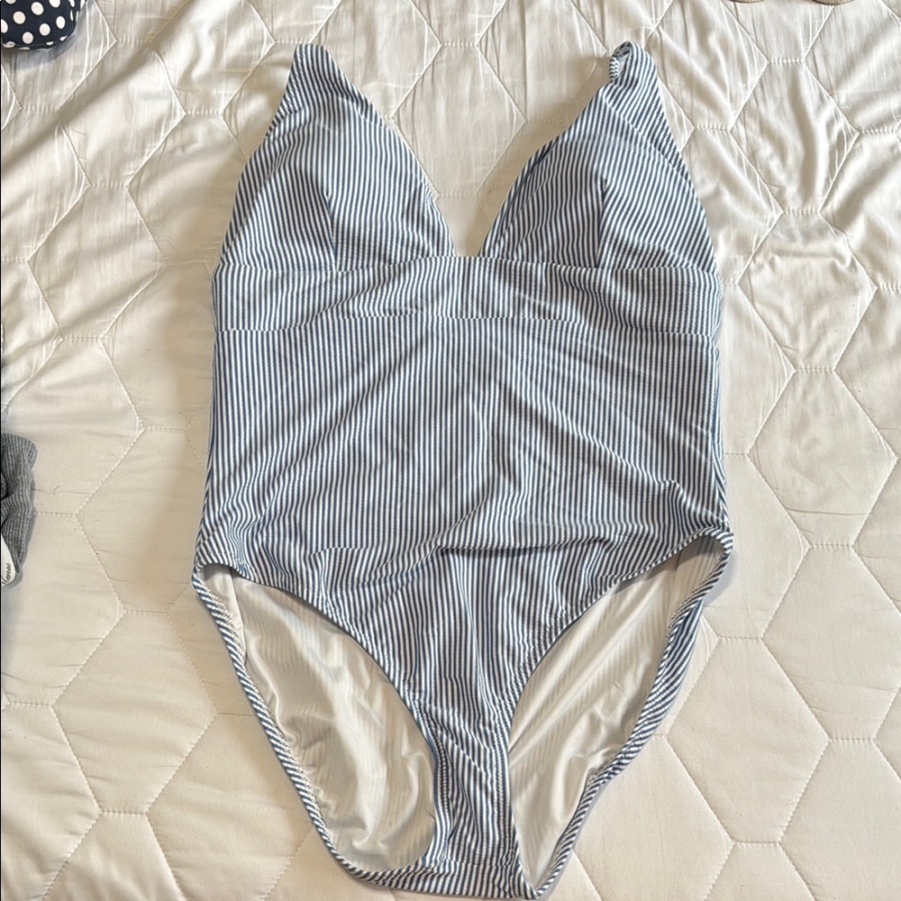 J. Crew Blue & White Striped One-Piece Swimsuit
